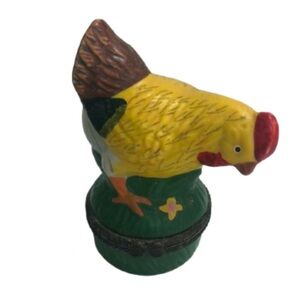COLORFUL CHICKEN FIGURINE /TRINKET BOX • 3” • VINTAGE